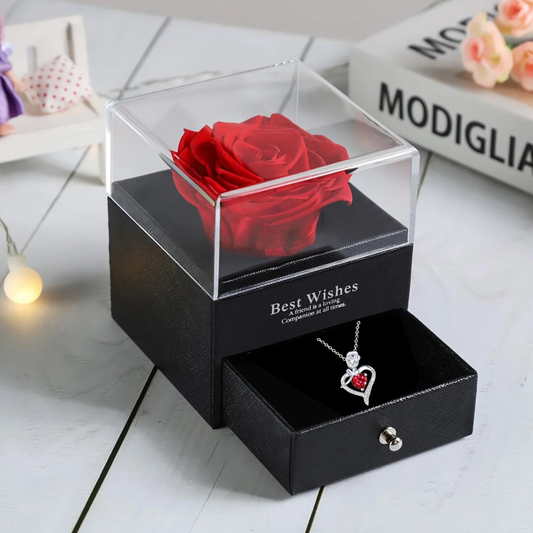 Box Amore Eterno - Scatola con rosa eterna e collana a forma di cuore